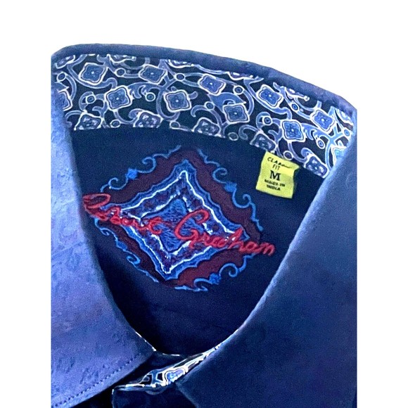 ROBERT GRAHAM Long Sleeve Shirt Dark Blue Paisley Button Front Flip Cuffs Sz M - Picture 7 of 8